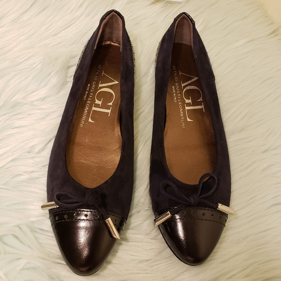 AGL Navy Suede Flats with Black Leather Detail - Picture 3 of 6